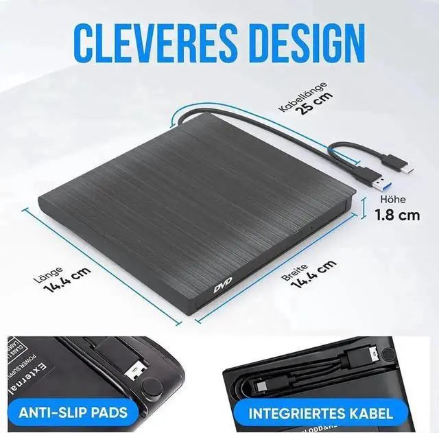 Alt view image 5 of 7 - External CD DVD Drive, Type-C & USB 3.0 Portable Optical CD/DVD Drive, CD DVD Player RW Writer External CD DVD Burner Reader for Laptop, Desktop, PC, MacOS, Windows 11/10 / 8/7 / XP/Linux/Vista