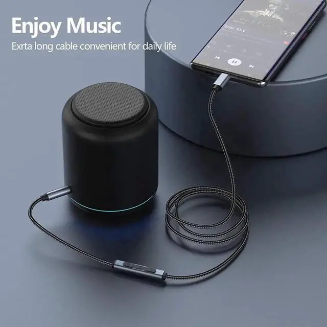 Alt view image 6 of 7 - USB C to 3.5mm Aux Jack Audio Cable, Type C Adapter to 3.5mm Headphone Stereo Cord Car Audio Converter with Mic and Volume Control for