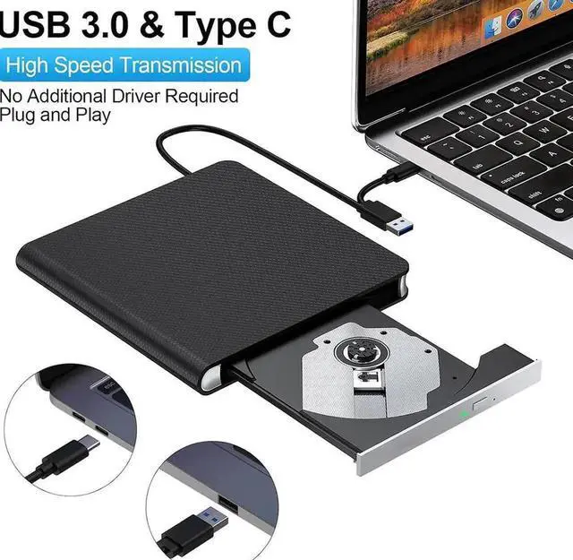 Alt view image 3 of 7 - External CD DVD Drive [7-in-1], USB 3.0 & Type-C DVD/CD +/-RW ROM Drive Reader, CD DVD Burner Rewriter with SD/TF & 4 USB Ports, Slim Optical Disc Drive DVD Player for Laptop PC/Winodws/Linux/MacOS