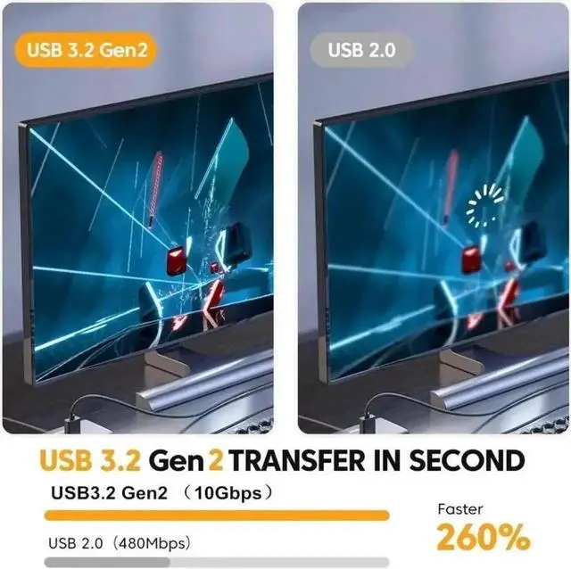 Alt view image 2 of 7 - 2-Pack USB A to USB C Cable Right Angle 1.6FT, USB 3.1/3.2 10Gbps Data Transfer and 60W 3A Fast Charging Long Cable for Android Auto Samsung, VR Link External, SSD and Other USB to Type C Device