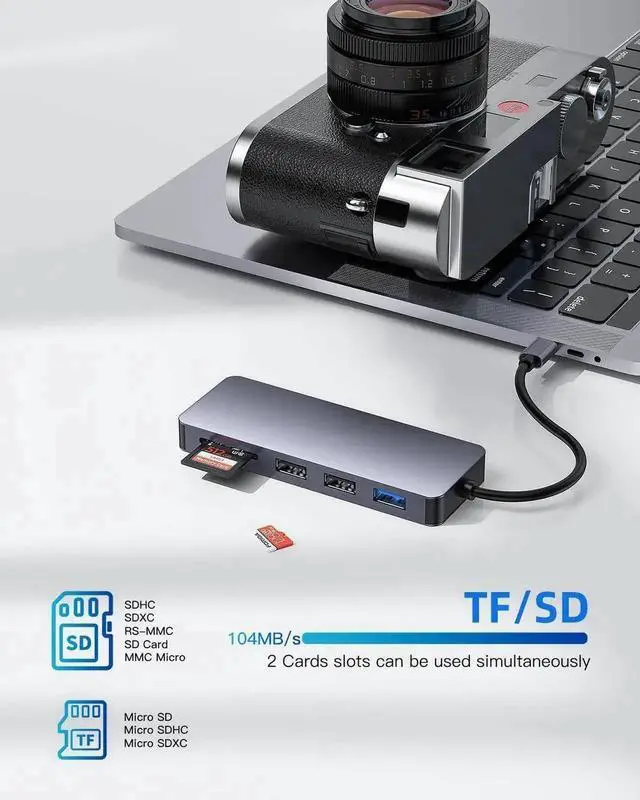 Alt view image 5 of 7 - USB C Hub, 7-in-1 MultiPort Type C Adapter USB C Hub for MacBook Air, USB C Docking Station with 4K HDMI, 1 USB 3.0, 2 USB 2.0, 100W PD, SD/TF for D-ell XPS, HP, iPad, Surface and Other Type C Laptops