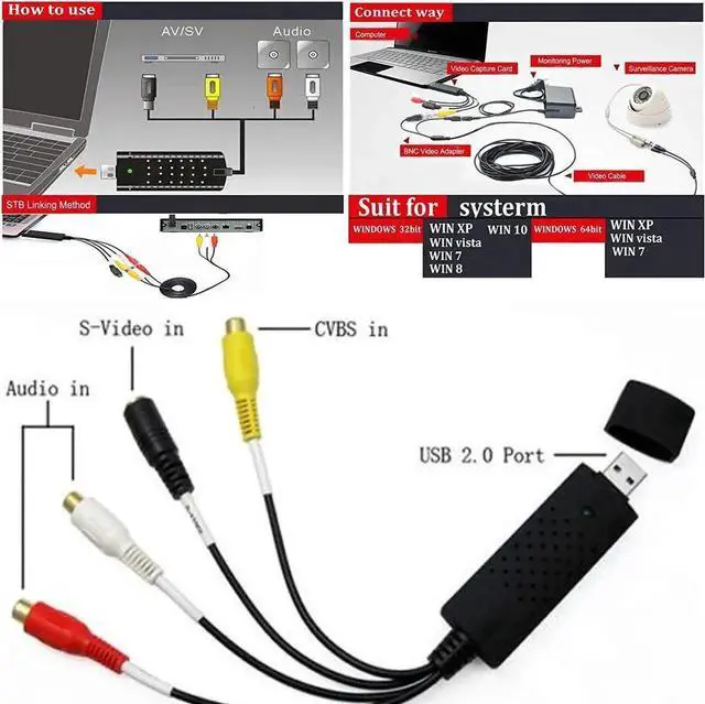 Alt view image 7 of 7 - USB Video Capture Converter, Digitize and Edit Video, VCR VHS to DVD, Analog Video to Digital PC for Windows 7 8 10