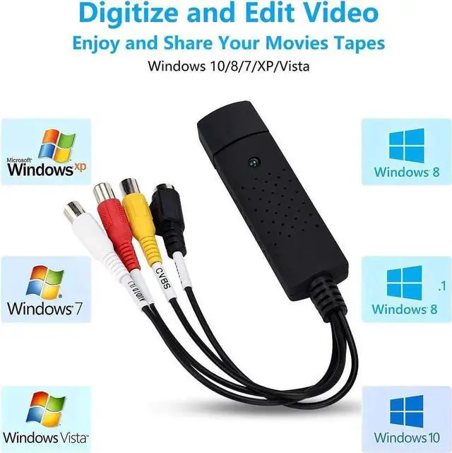 Main image of USB Video Capture Converter, Digitize and Edit Video, VCR VHS to DVD, Analog Video to Digital PC for Windows 7 8 10