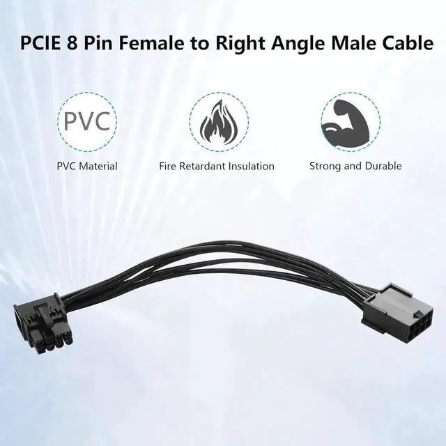 Alt view image 6 of 7 - 8-Pin Extension Cord PCIE 8 Pin Female to Right Angle Male PCIE Express Power Adapter Cable for Graphics Card 18AWG 15CM/5.9Inch (Right)