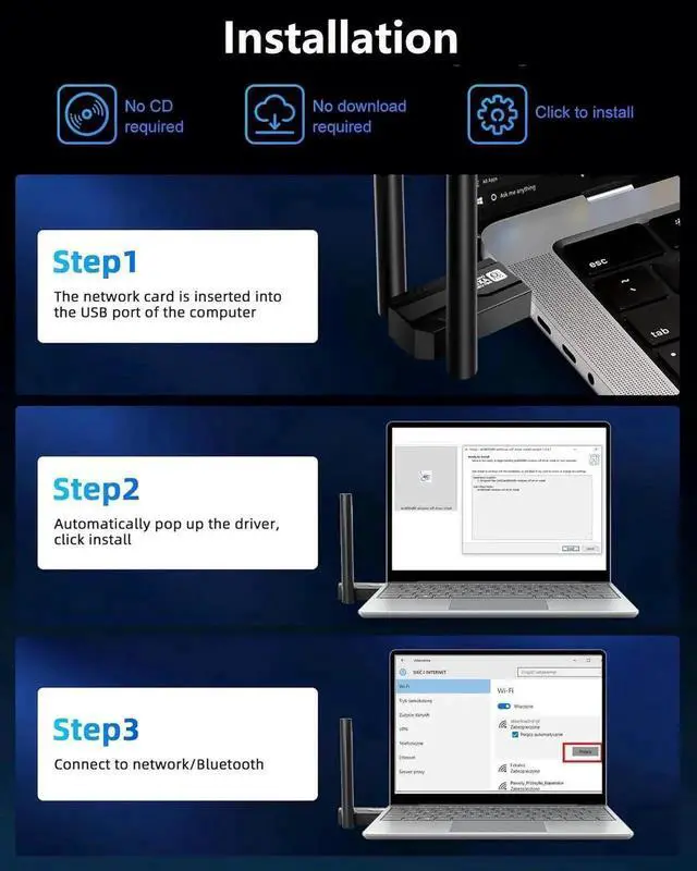 Alt view image 7 of 7 - Hitoor USB WiFi 6 Adapter for PC, AX900Mbps USB WLAN Stick Wireless Adapter with 5DBI Antenna, Dual Band 2.4G/5GHZ, Free CD-Drive, MU-MIMO, WPA3, USB WiFi Dongle Adapter for Windows 7/8/10/11