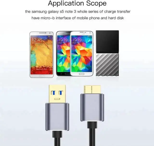 Alt view image 5 of 7 - USB 3.0 to Micro B Cable Male to Male, USB 3.0 Type A to Micro B Data Sync Cable Fast Speed USB 3.0 Cord For External Hard Drive Disk HDD S-a-m-s-u-n-g S5 Note 3 (3.3ft/1M)