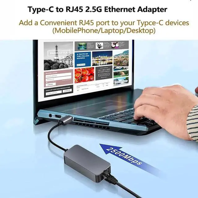 Alt view image 4 of 7 - USB-C to Ethernet Adapter 2.5G, USB Type C to RJ45 LAN Ethernet 2500/1000/100/10Mbps Gigabit Network Adapter for Windows 10,8.1, 8, 7,Vista,XP,Mac OS.