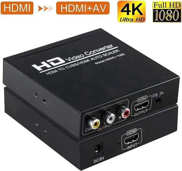 Main image of HDMI to RCA and HDMI Adapter Converter, HDMI to HDMI+3RCA CVBS AV Composite Video Audio Adapter/Splitter, with Power Adapter Support 1080P, PAL, NTSC, for HD TV, Older TV,Camera, Monitor etc