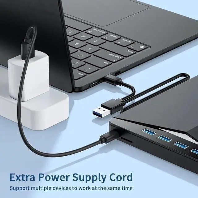 Alt view image 4 of 7 - External CD/DVD Drive for Laptop, 7-in-1 USB 3.0 & Type C Portable External CD DVD Burner Optical DVD Drive with SD/TF Card Reader & 4-Port USB Hub, Compatible with Windows, Mac OS, Linux