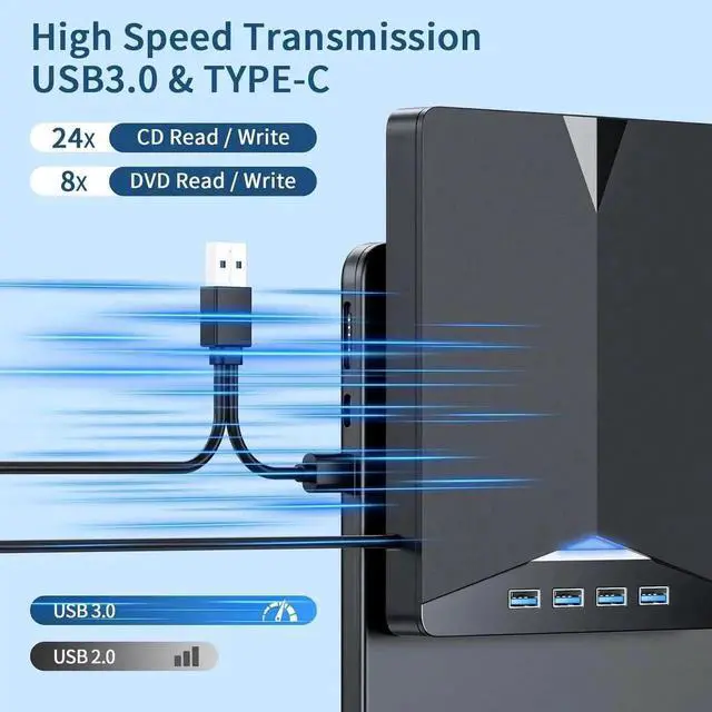 Alt view image 6 of 7 - External CD/DVD Drive for Laptop, 7-in-1 USB 3.0 & Type C Portable External CD DVD Burner Optical DVD Drive with SD/TF Card Reader & 4-Port USB Hub, Compatible with Windows, Mac OS, Linux
