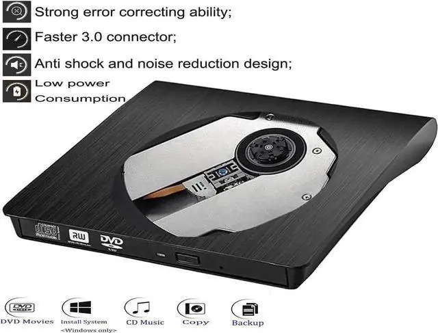 Alt view image 6 of 6 - External DVD CD Drive, USB 3.0 / USB Type C Ultra Slim Drives CD DVD RW Player/DVD CD ROM Drive/Writer/Rewriter/USB CD DVD Burner Compatible with Mac MacBook Pro, Laptops Desktops
