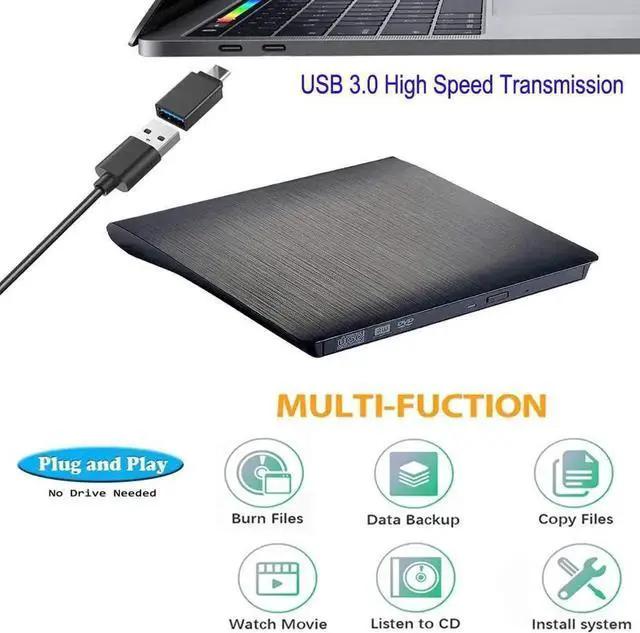 Alt view image 4 of 6 - External DVD CD Drive, USB 3.0 / USB Type C Ultra Slim Drives CD DVD RW Player/DVD CD ROM Drive/Writer/Rewriter/USB CD DVD Burner Compatible with Mac MacBook Pro, Laptops Desktops