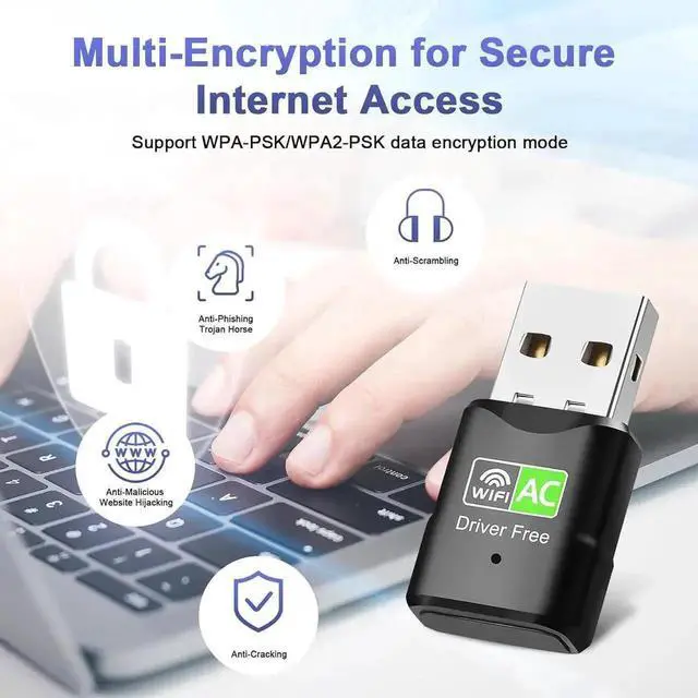 Alt view image 3 of 7 - 650Mbps USB WiFi Adapter, 2.4Ghz & 5Ghz Dual-Band Wi-Fi Adapter, AC650 Wireless Adapter Network Card Compatible with Windows Vista/Xp/Win7/8.1/10/11