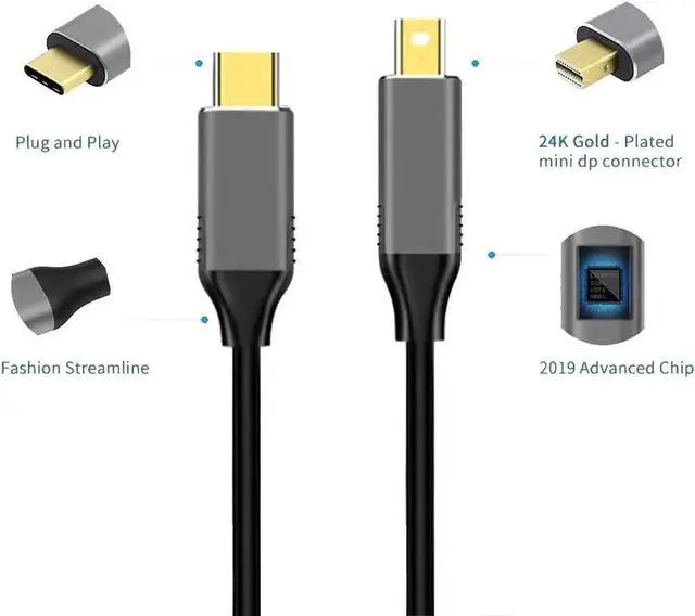 Alt view image 7 of 7 - USB C to Mini Displayport Cable, 4K@60hz 6ft USB Type C Thunderbolt 3 to Mini DP Video Convert Cable for iPhone 15,MacBook Pro/Air/iMac/Mac Mini/Surface etc