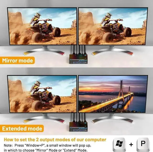 Alt view image 7 of 7 - HDMI + Displayport KVM Switch 2 PC 2 Monitors 8K@60Hz, 4K144Hz, KVM Switch Dual Monitor for 2 Computers Share 2 Monitors and 4 USB 3.0 Devices. With USB Cables,Power Adapter &Desktop Controller