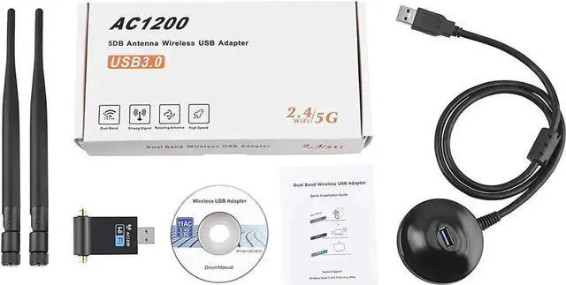 Alt view image 5 of 7 - 1200Mbps USB WiFi Adapter for PC, USB 3.0 Wireless Computer Network Adapter with 2.4GHz/5GHz High Gain Dual Band 5dBi Antenna, Supports Windows 10/8.1/8/7/XP, Mac 10.6-10.15, Linux