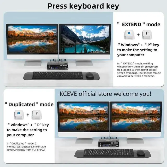 Alt view image 3 of 7 - 2 Port HDMI + Displayport KVM Switch 2 Monitors 2 Computers, Dual Monitor USB 3.0 DP HDMI KVM Switcher with 4 USB 3.0 Ports Supports 8K@60Hz for 2 Computers Share Keyboard, Mouse and Monitor