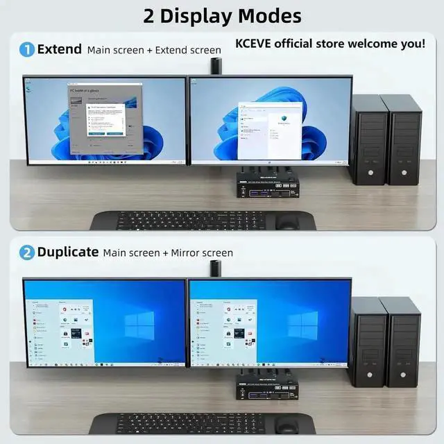 Alt view image 4 of 7 - 2 Port HDMI + Displayport KVM Switch 2 Monitors 2 Computers, Dual Monitor USB 3.0 DP HDMI KVM Switcher with 4 USB 3.0 Ports Supports 8K@60Hz for 2 Computers Share Keyboard, Mouse and Monitor
