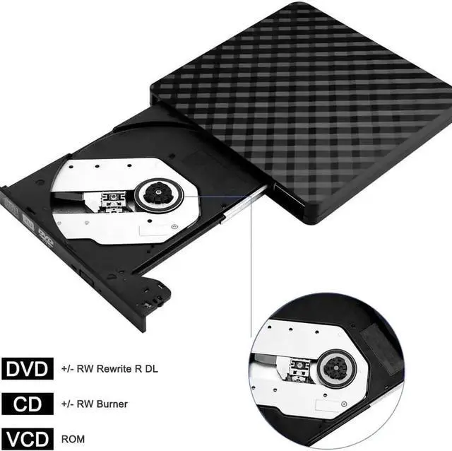 Alt view image 2 of 6 - External DVD Drive, CD DVD +/-RW Drive USB 3.0 Protable USB DVD/CD ROM Burner Optical Drive Player Reader Writer for Windows 11/10/8/7 Laptop Desktop Computer, Mac OS (Black)
