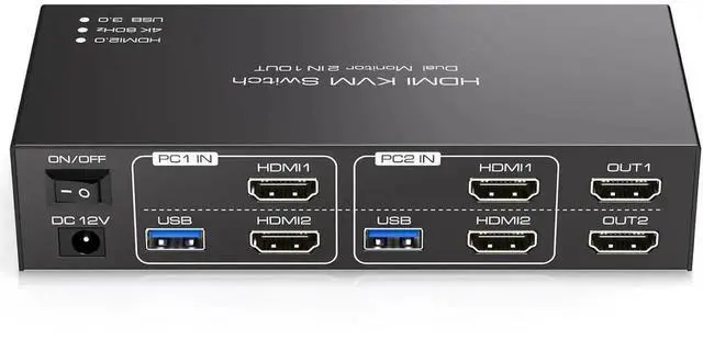 Main image of 2x2 HDMI KVM Switch Dual Monitor 2 Computers Support 4K@60Hz, USB 3.0 KVM Switches Share Dual Monitors and 4 USB 3.0 Ports Support Extended/Copy Mode with DC 12V Adapter & Wired Controller