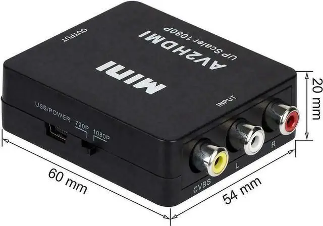 Main image of AV to HDMI Converter, RCA to HDMI Adapter, 1080P Mini RCA Composite CVBS Video Audio Converter Adapter Support PAL/NTSC for TV/PC/ PS3/ STB/Xbox VHS/VCR/Blue-Ray DVD Players - Black