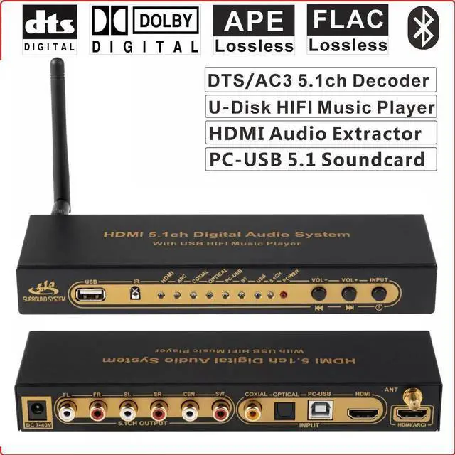 Main image of HDMI 5.1 Audio Converter Decoder DAC DTS AC3 FLAC PCUSB APE 4K*2K HDMI to HDMI Extractor Converter Splitter Digital SPDIF ARC, Digital Analog Audio Video Surround Sound System 192Khz/24Bit for Movies