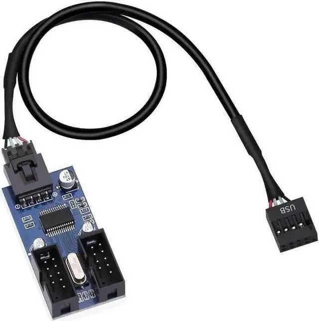 Main image of 9 Pin 2 in 1 Internal USB Splitter Cable, 9 pin USB Header Male 1 to 2 Female Extension Connector Adapter, USB 2.0 HUB Connector Port Multiplier PWM Fan Splitter Cable (30cm/0.98ft)