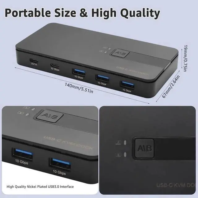 Alt view image 4 of 7 - USB C Switch 2 Computers Share USB A & USB C Devices, 10Gbps USB 3.2 Switch Hub Selector for PC Laptop Keyboard Mouse Printer Scanner One Key Switch Compatible with Windows, Mac, Linux