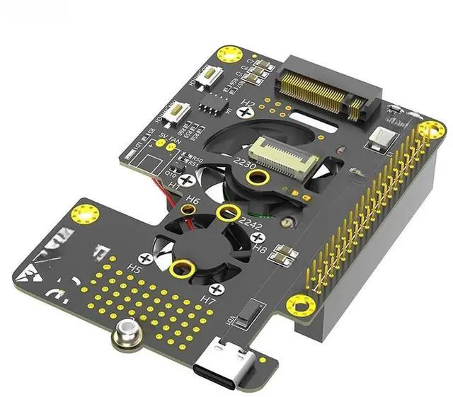 Main image of FOR NVMe M Key to PCI-E Adapter Support 2230 2242 2260 2280 M.2 NVME SSD Cooler Fan RGB LED Dual Switch FFC Cable for Pi 5
