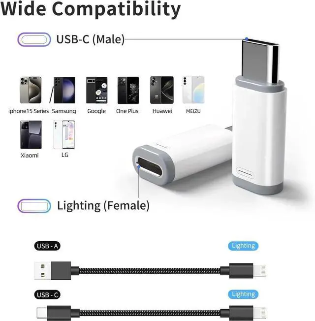 Alt view image 6 of 7 - 4 Pack Lightning to USB C Adapter for iPhone 15/16 Pro/16 Pro Max/Plus S24 iPad Air Nintendo Switch Fast Charging&Data Transfer Type C Charger Connector Cable for iPhone 16/15 Charger