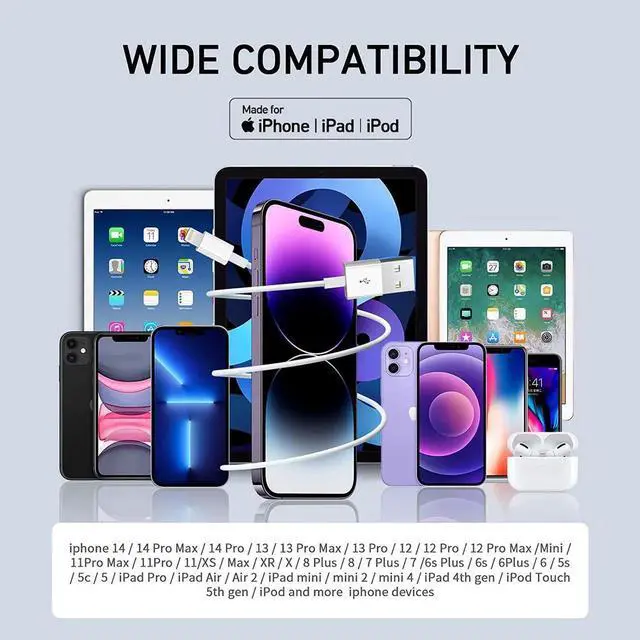 Alt view image 3 of 7 - 3-Pack 6ft Lightning Cable for iPhone Fast Charging USB A to Lightning Cable Compatible with iPhone 14 Pro Max/14 Pro/13/12 iPad AirPods MFi Certified