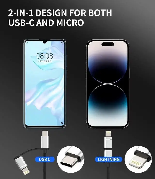 Alt view image 5 of 6 - OTG Cable Adapter(2in1) USB 3.0 Female to USB C Lightning Male Converter Type Thunderbolt Port Cord Dongle Camera Mouse Compatible for Samsung LG Apple iPhone 15 Pro Max iPad Air 14 13 11 12 X 8