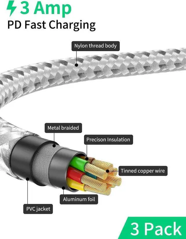 Alt view image 2 of 7 - Short USB C to Lightning Cable6 inch 3 PackBraided Type C to Lightning Cable PD Fast Charging 0.5 Foot USBC to Lightning Cable for iPhone 14 13 12 Pro Max Mini 10 8 Plus XR XS SE AirPods