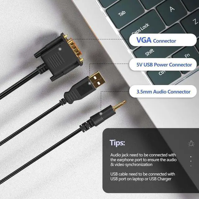 Alt view image 4 of 7 - VGA to HDMI Adapter with Audio (PC VGA Output Source to TV/Monitor with HDMI Input Display) VGA Male to HDMI Female Converter for Monitor 1080p VGA HDMI Adapter USB Powered