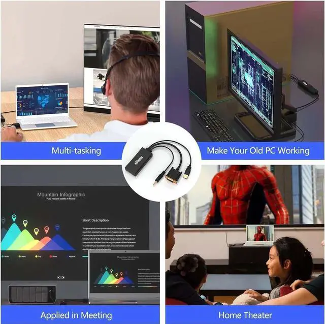 Alt view image 3 of 7 - VGA to HDMI Adapter with Audio (PC VGA Output Source to TV/Monitor with HDMI Input Display) VGA Male to HDMI Female Converter for Monitor 1080p VGA HDMI Adapter USB Powered