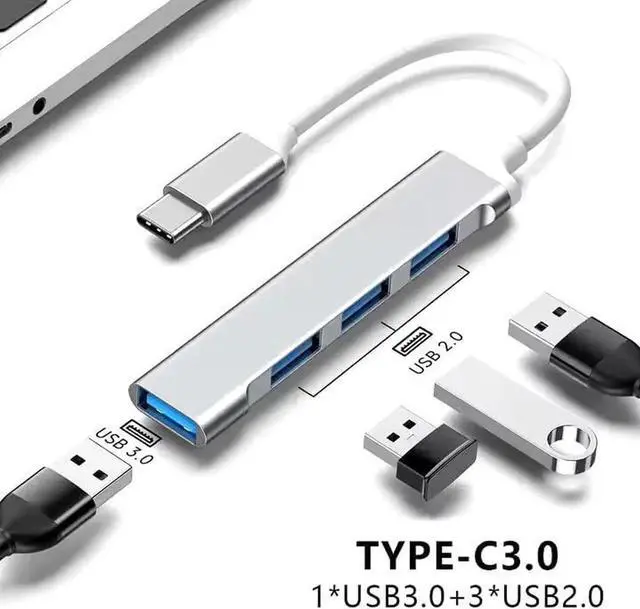 Alt view image 3 of 7 - USB-C to USB Hub | 4 Port USB Hub Splitter | Portable USB Adapter Multiport Expander | High-Speed Data Transfer | USB C to USB Hub 4 Ports | USB Type C Docking Station