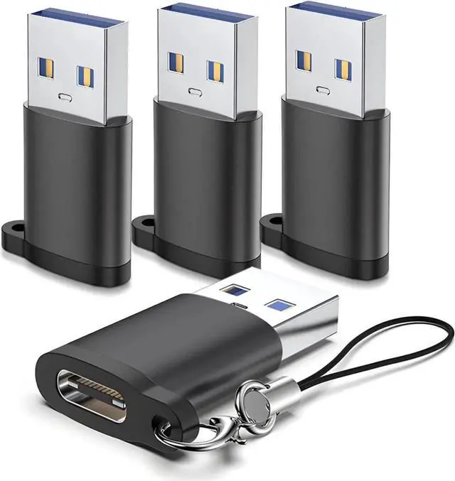 Main image of USB to USB C 3.0 Adapter 4 Pack Type C to USB A Converter USB-C Female to USB Male Compatible for Apple MacBook Pro Mac Book iPad iPhone 16 15 14 13 12 Pro Max Galaxy S20-S23 More Black