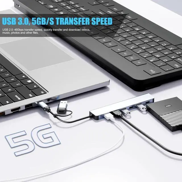 Alt view image 6 of 7 - Upgrade USB C/USB Hub Aluminum 7 in 1 USB C & USB Hub with USB 3.0 USB 2.0 Ports for PC/Laptops/MacBook Pro/Air/iMac/iPad and More Devices