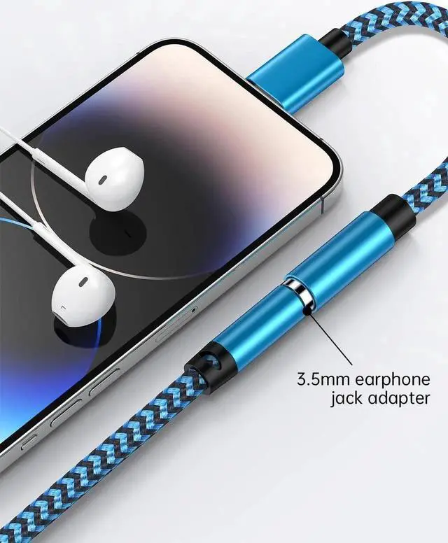 Alt view image 3 of 7 - iPhone Headphone Adapter 2Pack Dongle Lightning to 3.5mm Jack Converter Braided Audio Aux Cord Earbuds Splitter Adaptor Compatible with iPhone 14 13 12 11 Pro Max X XR XS SE 8 7 Plus iPad iPod