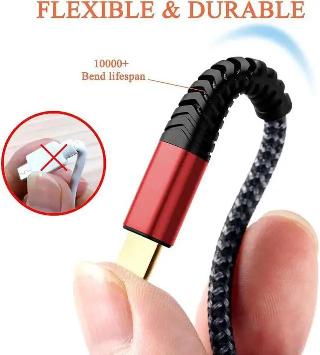 Alt view image 2 of 6 - Multi Charger Cable 2Pack 6ft Nylon Braided Universal 3 in 1 Multiple Ports Devices USB Charging Cord with Gold-Plated Type C/Micro USB Connectors for Phones Tablets (Charging Only)