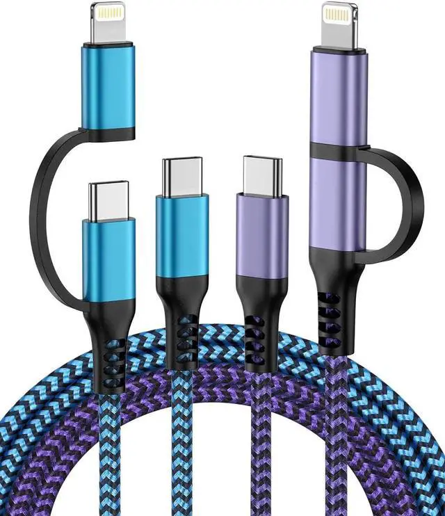 Main image of USB C Multi Charging Cable USB-C to Lightning/Type C Cord Fast Charging Data Wire 2 in 1 [2Pcs/6FT] Braided Android & iPhone Cord USBC for iPhone 16 15 Pro Max 14 13 12 11 iPad Galaxy Pixel Moto
