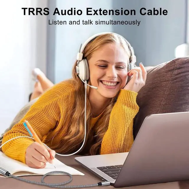 Alt view image 6 of 7 - Headphone Extension Cable 6FT 3.5mm Male to Female Stereo Audio Extension Cable with Microphone Nylon Braided Aux Adapter Extender Cord for Headset iPhone iPad Smartphones Tablets Media Players