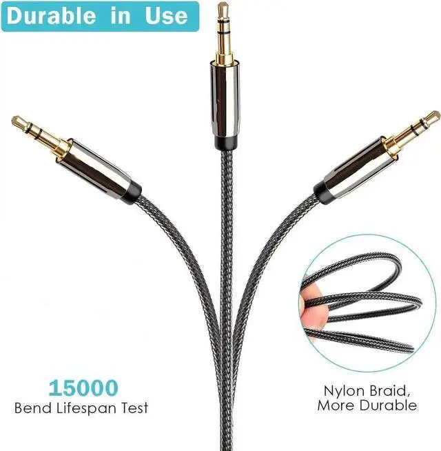 Alt view image 6 of 6 - AUX Cable, 3.5mm Nylon Braided Stereo AUX Cable Male to Male Hi-Fi Sound AUX Cord Auxiliary Audio Cable for Car, Headphone, Speaker, Home Stereo, iPhone, Echo(3.3 Feet / 1 Meter)
