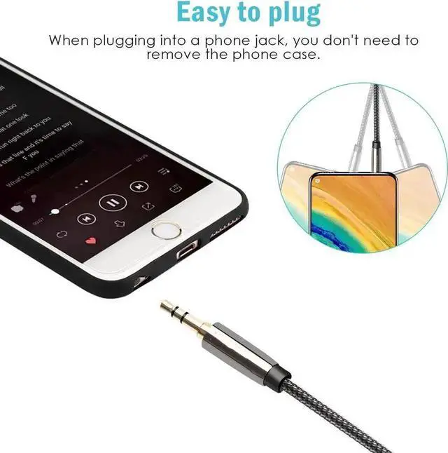 Alt view image 5 of 6 - AUX Cable, 3.5mm Nylon Braided Stereo AUX Cable Male to Male Hi-Fi Sound AUX Cord Auxiliary Audio Cable for Car, Headphone, Speaker, Home Stereo, iPhone, Echo(3.3 Feet / 1 Meter)