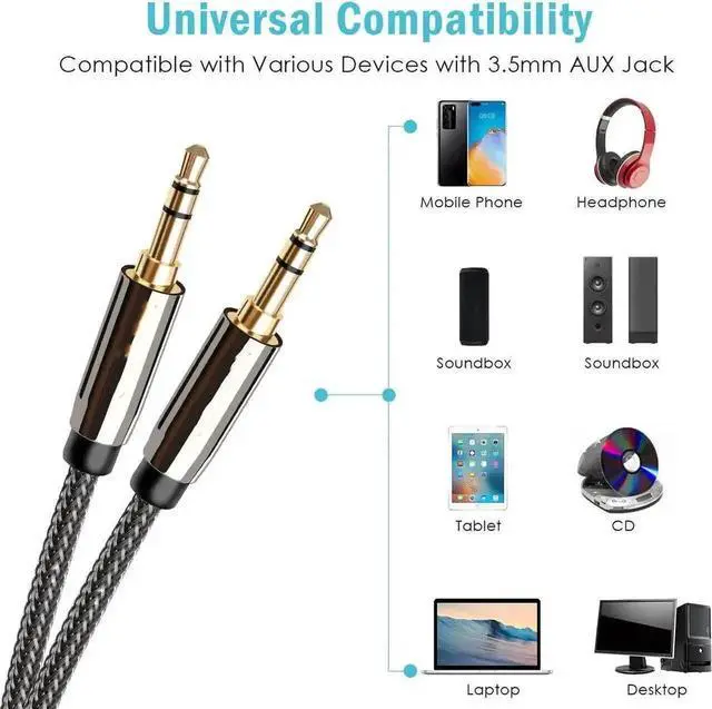 Alt view image 2 of 6 - AUX Cable, 3.5mm Nylon Braided Stereo AUX Cable Male to Male Hi-Fi Sound AUX Cord Auxiliary Audio Cable for Car, Headphone, Speaker, Home Stereo, iPhone, Echo(3.3 Feet / 1 Meter)