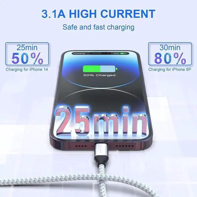 Alt view image 6 of 7 - iPhone Charger [Apple MFi Certified] 6 Pack Fast Charging USB Lightning Cable (3/3/6/6/6/10 ft) Phone Chargers Cord for 14 Pro/13 mini/13/12/11 Pro MAX/XR/XS/8/7/Plus/6S/SE/iPad
