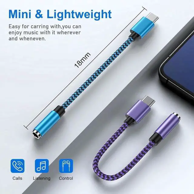Alt view image 4 of 7 - USB Type C to 3.5mm Headphone Jack Adapter 2-Pack USB C to Aux Female Audio Dongle Cable Cord Compatible Galaxy A54 S24 S23 Ultra A15 A14 S22 S21FE S20+ S10e S9 S8 Note 20 10+ Pixel 8 7Pro 6 5