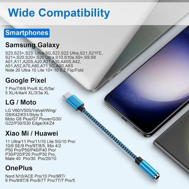 Alt view image 5 of 7 - USB Type C to 3.5mm Headphone Jack Adapter 2-Pack USB C to Aux Female Audio Dongle Cable Cord Compatible Galaxy A54 S24 S23 Ultra A15 A14 S22 S21FE S20+ S10e S9 S8 Note 20 10+ Pixel 8 7Pro 6 5