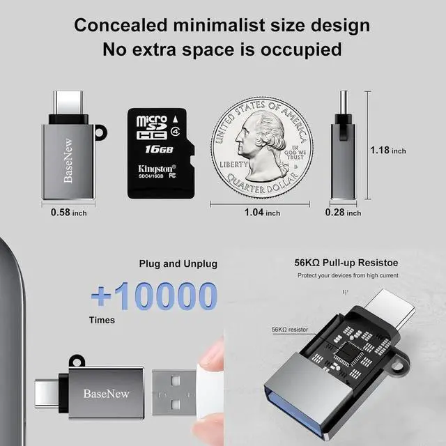 Alt view image 7 of 7 - USB C to USB Adapter 6 Pack USBC to USB Adapter USB A to USB C Adapter USB to USBC Adapter USB-C to USB Adapter C to USB Adapter for MacBook Pro/Air iPad Pro and More(Grey)