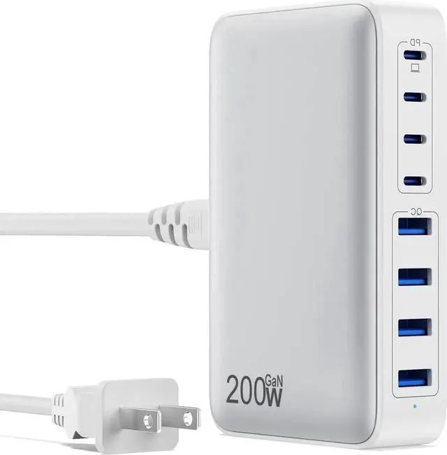 Main image of USB C Charger 200W USB C Charger Block Upgraded GaN III 8-Port Fast Charging Station Hub PD 65W Laptop Charger Adapter Compatible with MacBook Pro/Air Steam Deck iPhone 16/15/14 Galaxy S23/22 etc